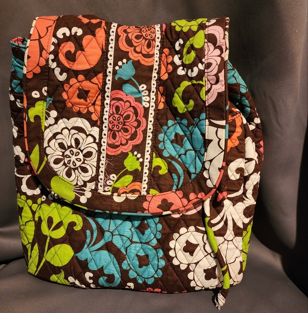 Vera Bradley Campus Tech Brown W/ Floral Design Cotton Tote - retired. - Picture 1 of 6